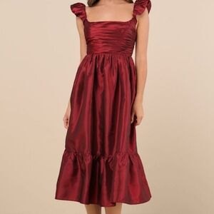 Poised Passion Wine Red Taffeta Pleated Ruffled Midi Dress*Missing string* pic 8